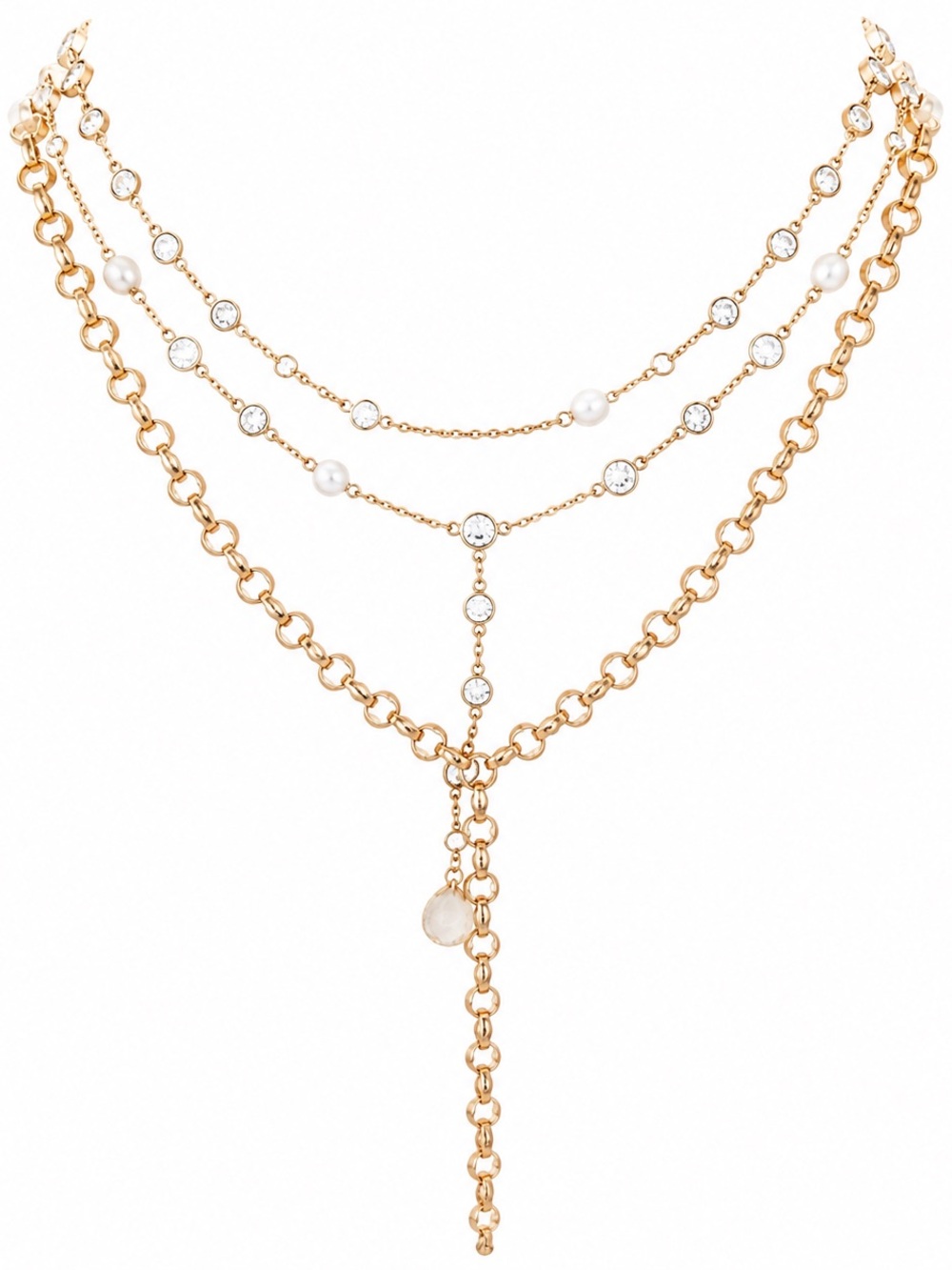 Mango Gold Multi-Layer Pearl & Crystal Lariat Necklace - Picture 3 of 7